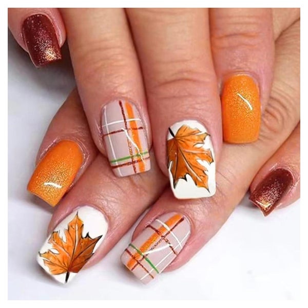 Kunstnägel 24 Stück Press On Kurz Eckig Acryl French Orange 1 St