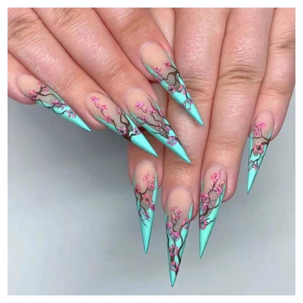 Kunstnägel 24 Stück Stiletto Grün French Flower &amp; Stilet 1 St