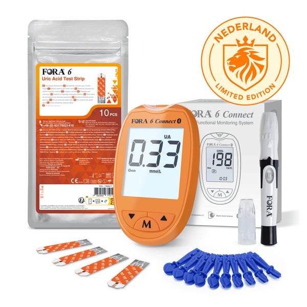 FORA 6 Connect Harnsäuremessgerät – Sonderausgabe (Orange) – mg/dl + 10 Teststreifen 1 St