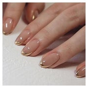 Nägel 24 Stück Mittel Mandel Nude French Acryl Gold Rand 1 St