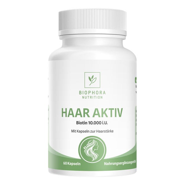 BIOPHORA Haar Aktiv | Biotin 10.000 µg | Hochdosiert | Rein 60 St