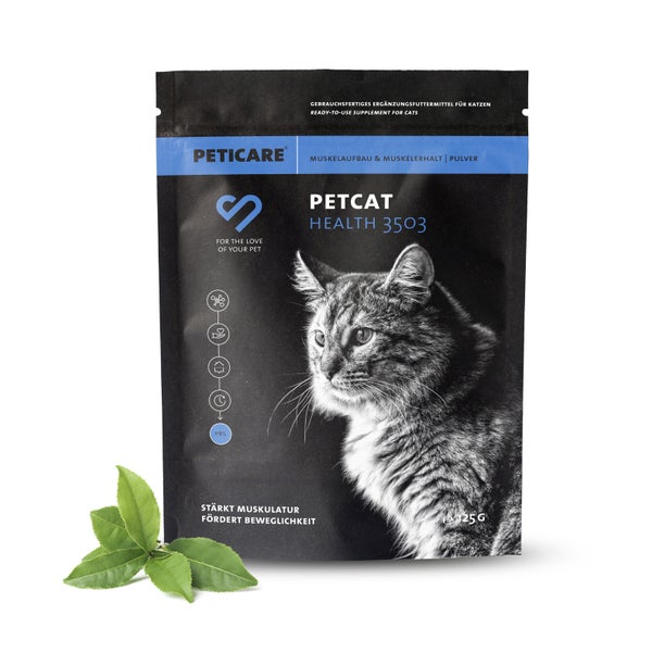 Peticare Muskulatur Pulver für Katzen, mit essenziellen Aminosäuren, Kollagen 125 g