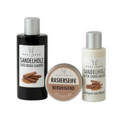 Haslinger Geschenkset Sandelholz – Duschbad & Shampoo, After Shave Balsam & Rasierseife 360 ml