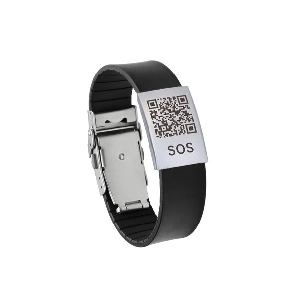 SOS Notfallarmband mit QR-Code aus Silikon Schwarz 1 St