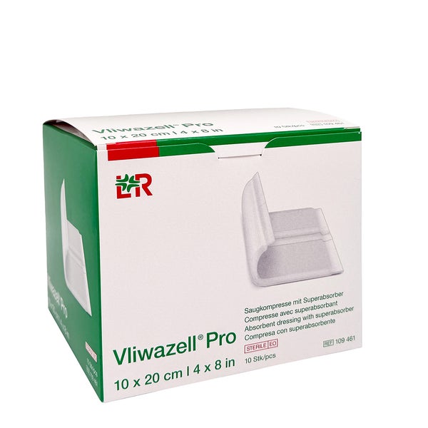 Vliwazell Pro Superabsorb.kompr.steril 10x20 Cm 10 St