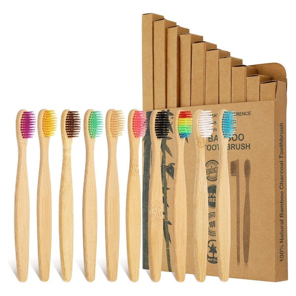 10er Pack Bambus Zahnbürsten für Kinder, weiche Borsten, Umw 1 St