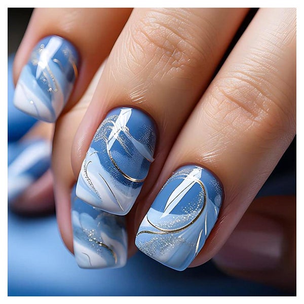 Fingernägel square kurz Glitzer blau Klebenägel 24 Stück Blu 1 St