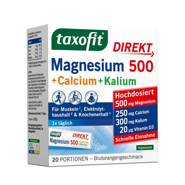 Taxofit Magnesium 500+calcium+kalium Direkt Gran. 20 St