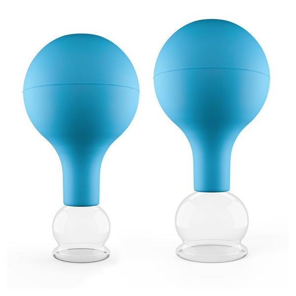 Pulox Schröpfgläser aus Echtglas mit Saugball - Set Duo klein in Blau: 25mm, 32mm 2 St