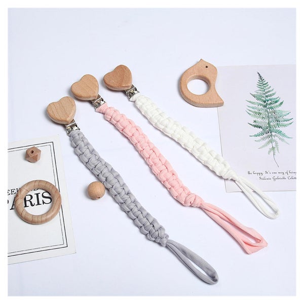Scherkette 3er Set Unisex Clip Baumwolle Holz rosa weiß grau 1 St