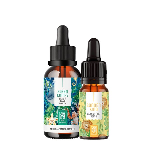 Kraftzwerge Paket: Vitamin D3 + K2 Tropfen & Algentropfen für Kinder in einem veganen Bundle - SONNENKIND & ALGENKNIRPS - NATURTREU®  g