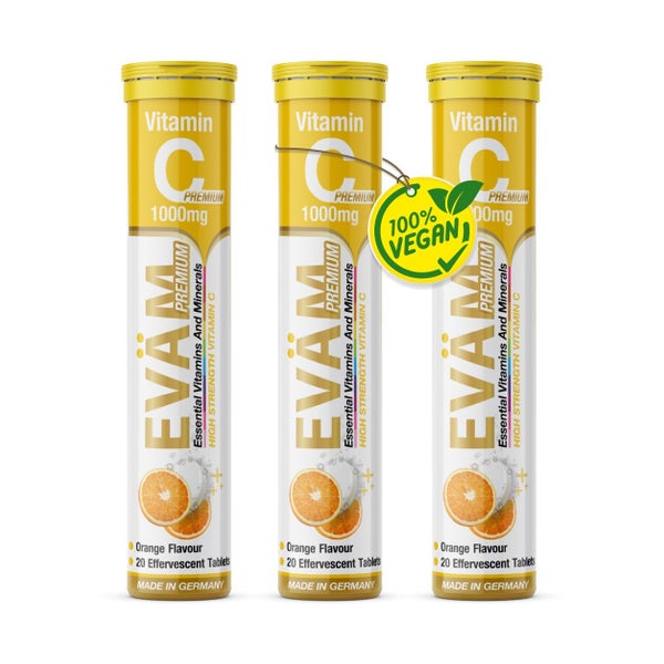 EVÄM Vitamin C 1000 mg Brausetabletten Orange 3er Pack 60 St