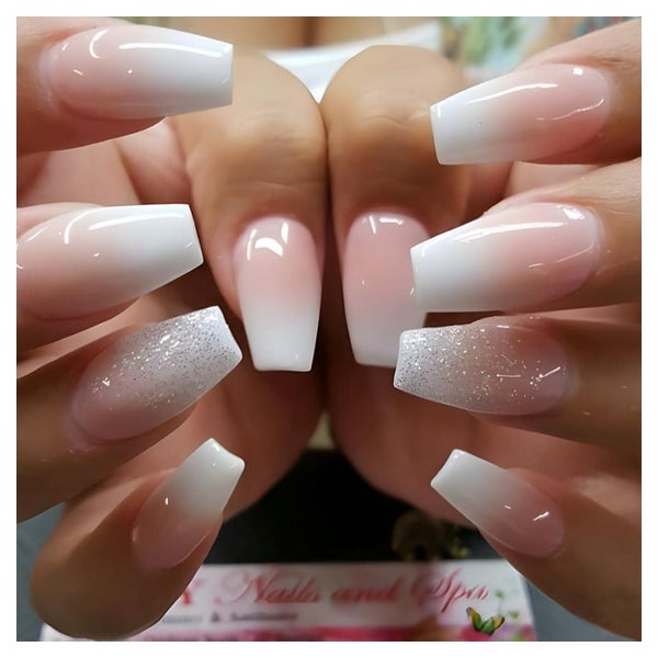 Kunstnägel Ballerina Kurz Babyboomer Ombre Weiss Glitzer WG1 1 St