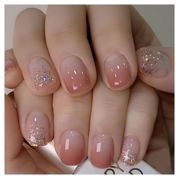 Kunstnägel 24 Stück Rosa Glänzend Oval Kurz Jelly Rosa Gl&#x 1 St