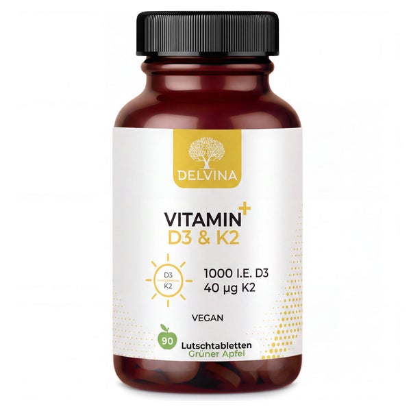 Delvina Vitamin D3+K2 PRO Lutschtabletten - Apfel 90 St