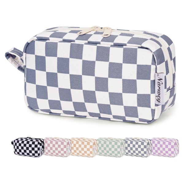 Kosmetiktasche Schminktasche Damen Z-graublaues Schachbrett 1 St
