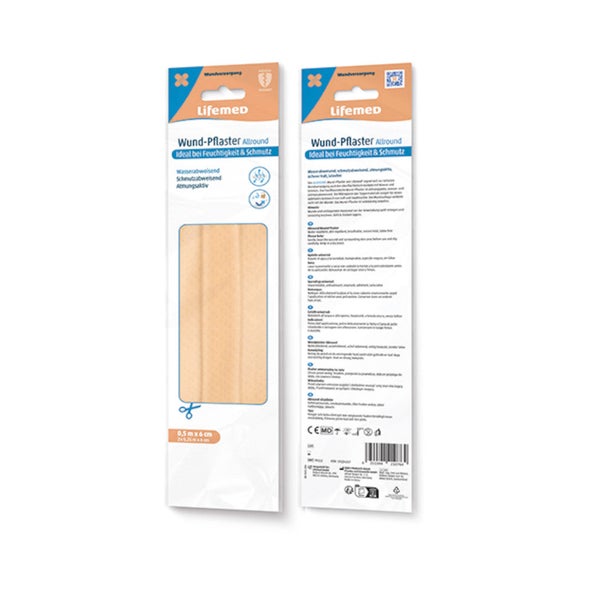 Lifemed Wund-Pflaster 0,5 m x 6 cm, hautfarben hell, "Allround", geschnitten in 2 x 25 cm 200 m