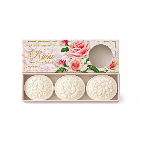 Saponificio Artigianale Fiorentino Rosa Seifen Geschenkset – Rosenduft – Made in Italy 375 g