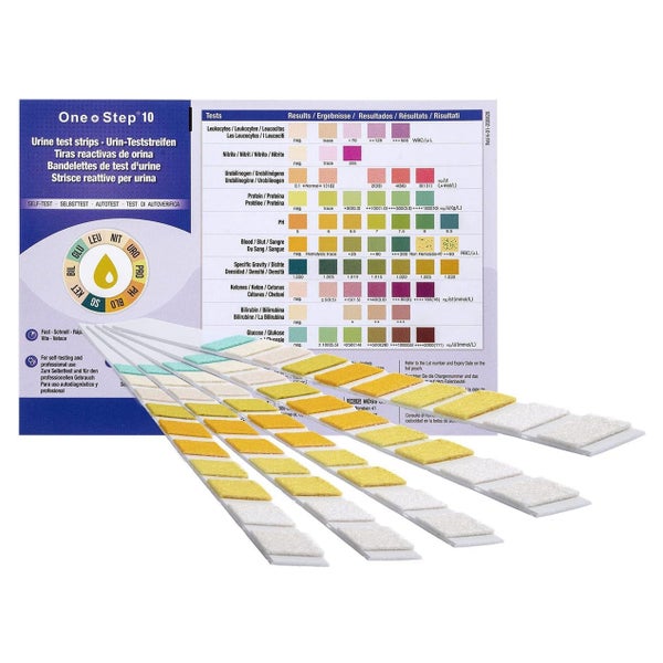 One+Step Urinteststreifen für 10 Indikatoren - Gesundheitstest inkl. Referenzfarbkarte 15 St