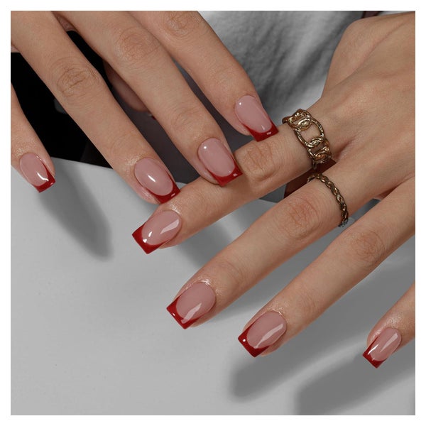 Press On Nägel Eckig French Tip 30 Stück Kleber Rot 1 St