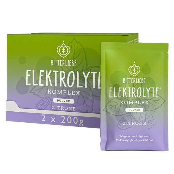 BitterLiebe Elektrolyte Komplex Zitrone - Elektrolyt Pulver ohne Zucker - Unterstützt Flüssigkeitshaushalt & Elektrolytgleichgewicht - Ideal bei Sport & Kater mit Kalium und Magnesium 2 x 200 g