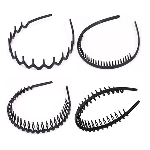 4 Schwarze Elastische Rutschfeste Haarreifen Matt - Sport Fi 1 St