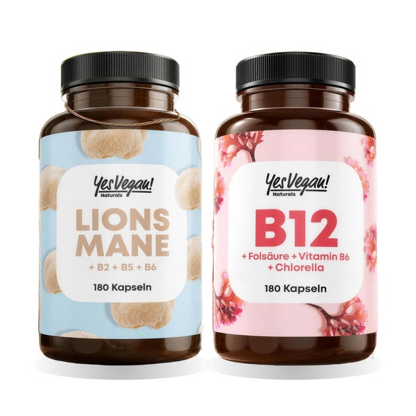 Fokus-Ritual Set: Lions Mane 1500 mg + Vitamin B12 500 µg 2 St