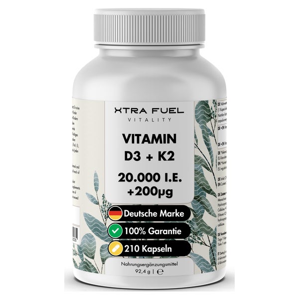Vitamin D3+K2 Kapseln mit 20.000 I.E. von XTRA FUEL 210 St