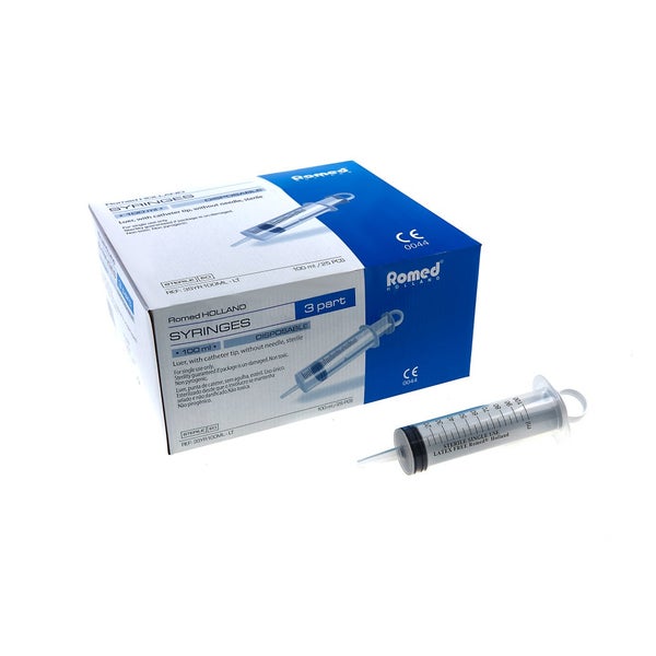 Romed Wund- und Blasenspritze 100 ml, 3-teilig, mit Luer-Adapter, steril verpackt 25 St