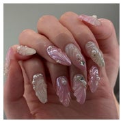 Fake Nails Kurz Almond Ombre Rosa Glitzer 3D Nagelkleber YC4 1 St
