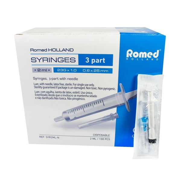 Romed Einmalspritzen mit Einmalkanülen 2 ml 3-teilig steril 100 St