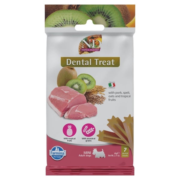FARMINA N&D Tropical Selection Dental Treat Pork Mini (7 szt) Zahnpflege-Leckerli für kleine Hunderassen 0,06 kg