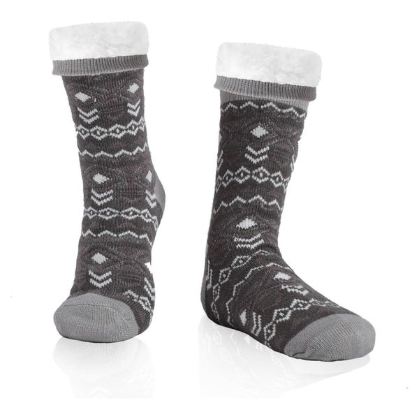 Wintersocken Herren Thermo Anti Rutschsohle Gestreift Grau 1 St