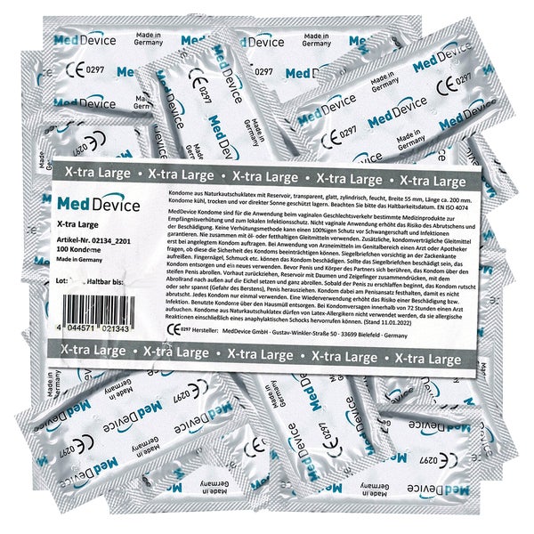«Xtra Large» XL-Kondome, 55 mm, 200 mm, Silikonöl 100er Pack (100 Kondome) 100 St