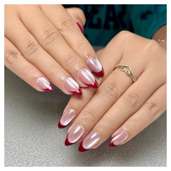 Press On Nails Kurz Almond Cat Eye Magnetic Rosa Rot CA-A14 1 St