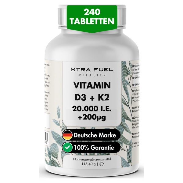 XTRA FUEL Vitamin D3 + K2 Tabletten - 20.000 I.E. + 200mcg MK-7 all-trans 240 St