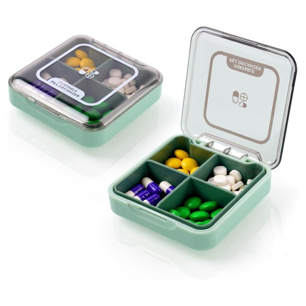 Pillendose 7 Tage Medikamentenbox 4 Fächer BPA Frei Grün 1 St