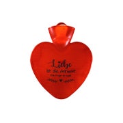 Wärmflasche Herz 1,0 l rot-transparent mit Druck "Liebe ist die Antwort, die Frage ist egal"
