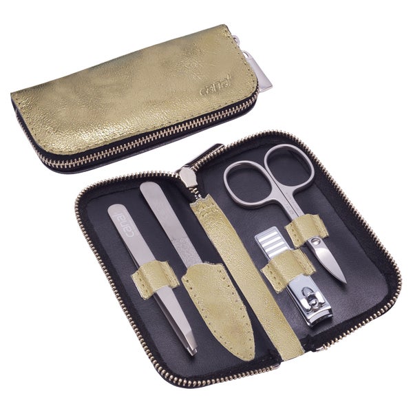 Reißverschluss-Etui aus Nubukleder mit Goldveredelung, 4-tlg 1 St