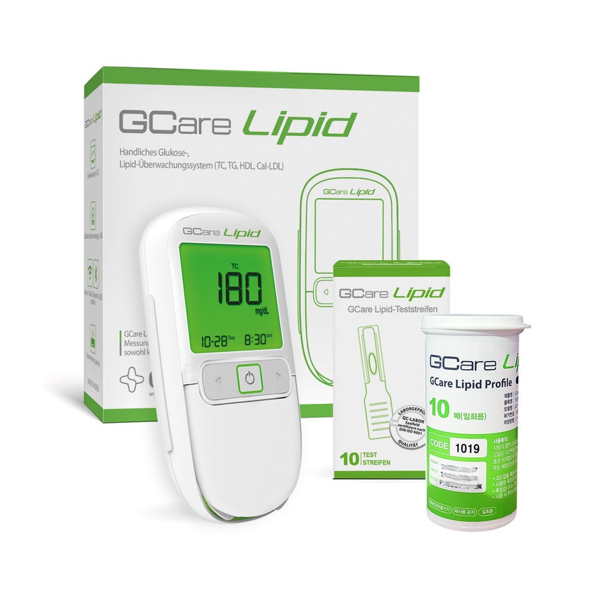 Gcare LIPID Gesamtcholesterin Messsystem mit 10 Teststeifen 1 St