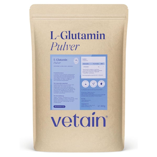 VETAIN L-Glutamin Pulver - 99,9% Reinheit - gut löslich 500 g