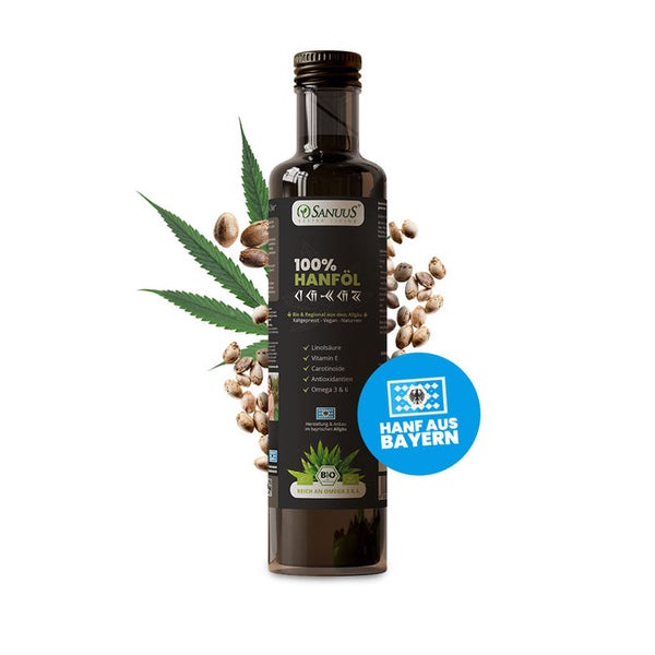 SANUUS® Premium Bio Hanföl kaltgepresst 500ml +Omega-3 - Rein aus Hanfsamen aus Deutschland 500 ml