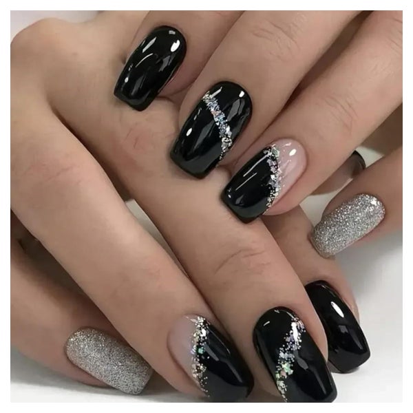 Press On Nägel schwarz Glitzer Square Strass 24 Stück design 1 St