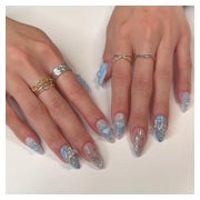Press On Nails Kurz Almond Babyblau Glitzer 3D Nagelkleber A 1 St