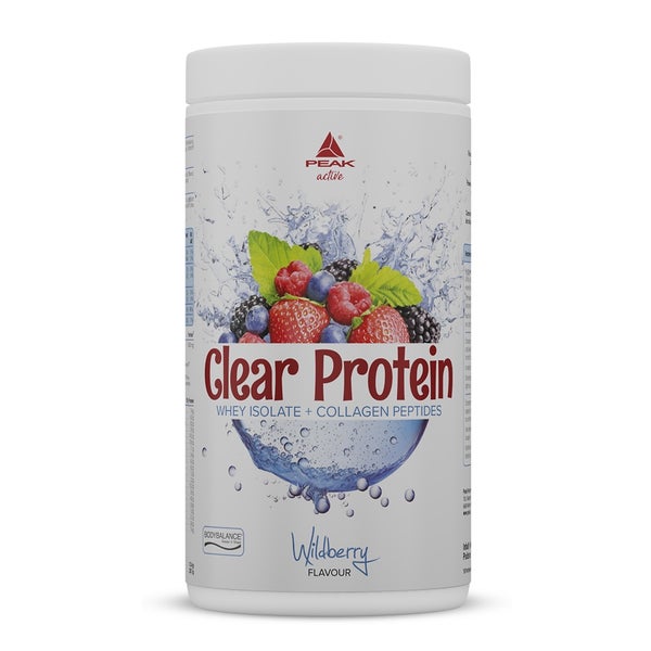 PEAK Clear Protein - 450g - Geschmack Wildberry I 15 Portionen I klares Whey Protein Isolat + bioaktive Kollagenpeptide I BODYBALANCE I fruchtiger, erfrischender Geschmack I zuckerfrei 450 g