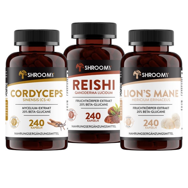 SHROOMY Lions Mane, Cordyceps und Reishi Extrakt Kapseln im Set 3x240 St