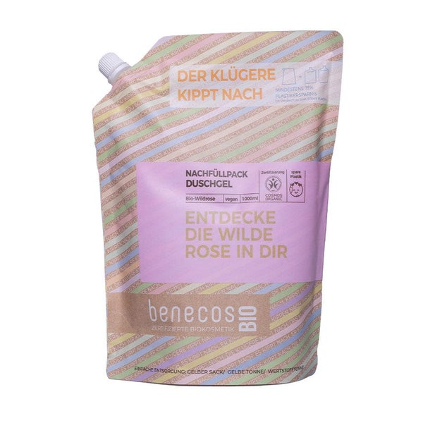 benecos Nachfüllbeutel - Wilde Rose Duschgel 2in1 Bio
