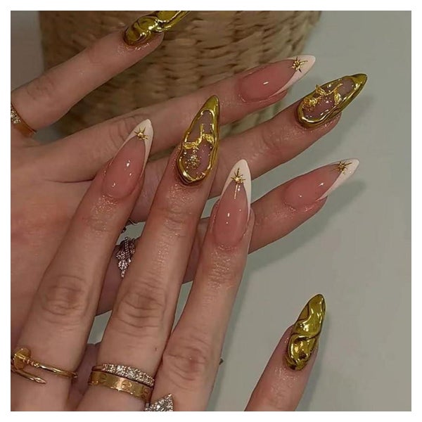 Künstliche Fingernägel Kurz Nude French 3D Rose Gold AKP13 1 St
