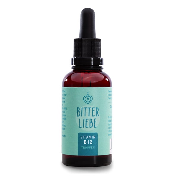 BitterLiebe - Vitamin B12 Tropfen hochdosiert - 500µg B12 pro Tagesdosis - doppelt aktiv mit Methylcobalamin und Adenosylcobalamin - unterstützt die Blutbildung * und das Nervensystem * 1x 50 ml