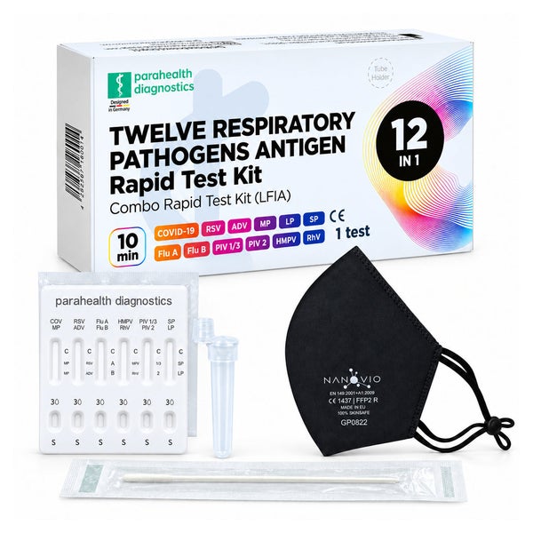 parahealth diagnostics 12-in-1 Atemwegs-Schnelltest + Gratis Nanovio FFP2 Maske 5 St